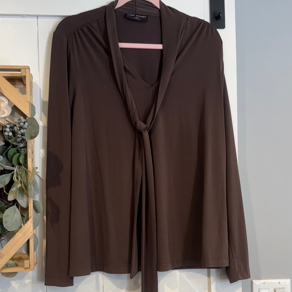 Lane Bryant Brown Tie-Neck Long Sleeve Women's Top size 14/16